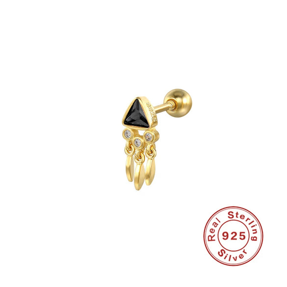 Wholesale S925 Sterling Silver Mini Triangle Tassel Zircon Inlaid Spiral Cartilage Stud Earrings Unisex Geometric Fashion Creative Piercing Stud Earrings