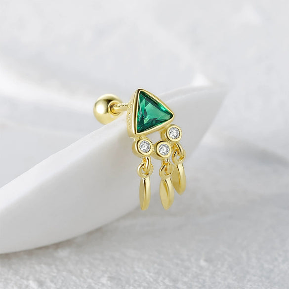 Wholesale S925 Sterling Silver Mini Triangle Tassel Zircon Inlaid Spiral Cartilage Stud Earrings Unisex Geometric Fashion Creative Piercing Stud Earrings