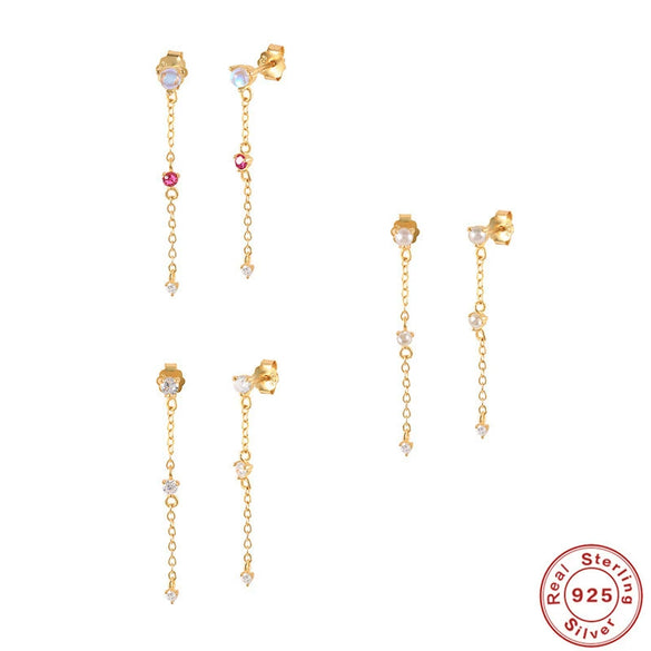 Wholesale S925 Sterling Silver Mini Zirconia Diamond Chain Earrings With Geometric Design And Electroplating