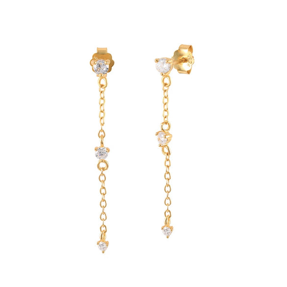 Wholesale S925 Sterling Silver Mini Zirconia Diamond Chain Earrings With Geometric Design And Electroplating