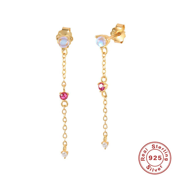 Wholesale S925 Sterling Silver Mini Zirconia Diamond Chain Earrings With Geometric Design And Electroplating