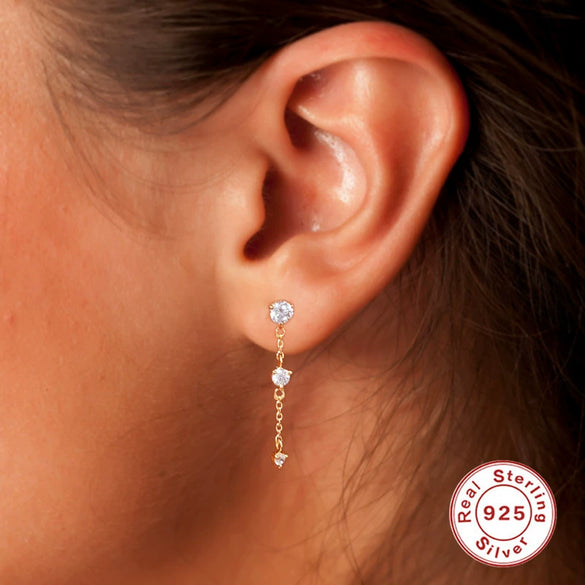 Wholesale S925 Sterling Silver Mini Zirconia Diamond Chain Earrings With Geometric Design And Electroplating