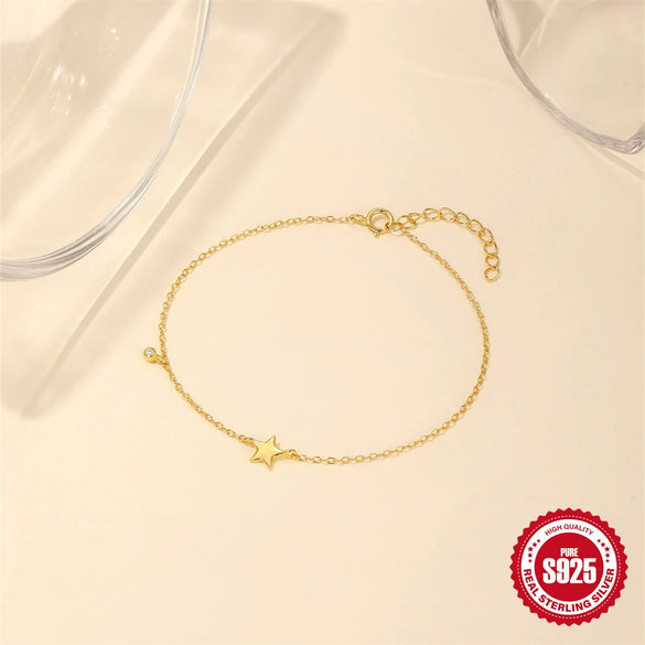 Wholesale S925 Sterling Silver Minimalist Fivepointed Star Geometric Pattern Elegant Allmatch Women's Bracelet With Real Gold Electroplating