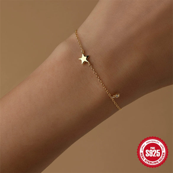 Wholesale S925 Sterling Silver Minimalist Fivepointed Star Geometric Pattern Elegant Allmatch Women's Bracelet With Real Gold Electroplating
