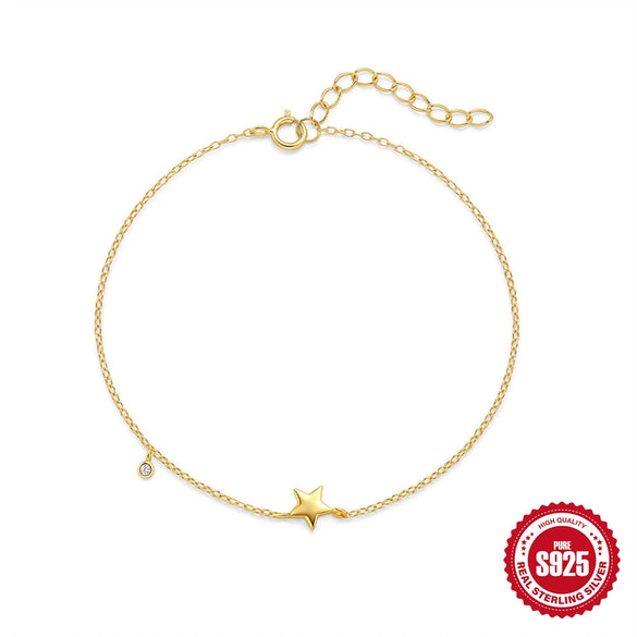 Wholesale S925 Sterling Silver Minimalist Fivepointed Star Geometric Pattern Elegant Allmatch Women's Bracelet With Real Gold Electroplating
