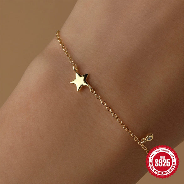 Wholesale S925 Sterling Silver Minimalist Fivepointed Star Geometric Pattern Elegant Allmatch Women's Bracelet With Real Gold Electroplating