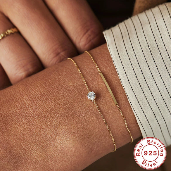 Wholesale S925 Sterling Silver Minimalist Fourclaw Diamond Bracelet With Geometric Pattern Electroplated For Women