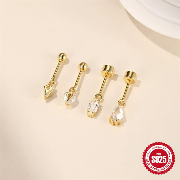 Wholesale S925 Sterling Silver Minimalist Geometric Cylindrical Threaded Piercing Ear Bone Nail Pendant Ear Jewelry With Environmentally Friendly Electroplating