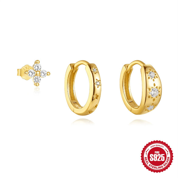 Wholesale S925 Sterling Silver Minimalist Geometric Horse Eye Diamond Star Flower Earrings With Electroplating
