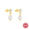Wholesale S925 Sterling Silver Minimalist Geometric Planet Zirconium Stud Earrings With Water Drop High Grade Pearl Electroplated
