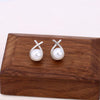 Wholesale S925 Sterling Silver Minimalist Geometric Sweet Pearl Earrings With Small Cross Line Design For Women
