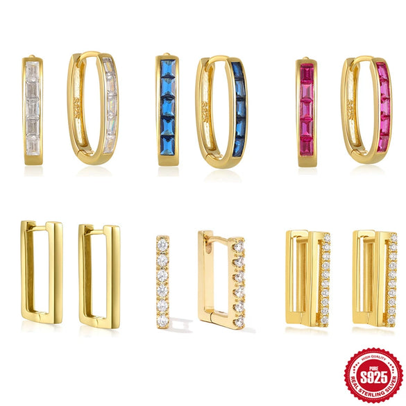 Wholesale S925 Sterling Silver Minimalist Geometric U Shaped Square Earrings With Electroplating