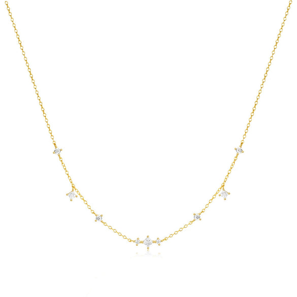 Wholesale S925 Sterling Silver Minimalist High End Necklace With 4 Claw Zircon Sugar Inlay And Geometric Pattern Electroplated Women's O Chain Clavicle Chain