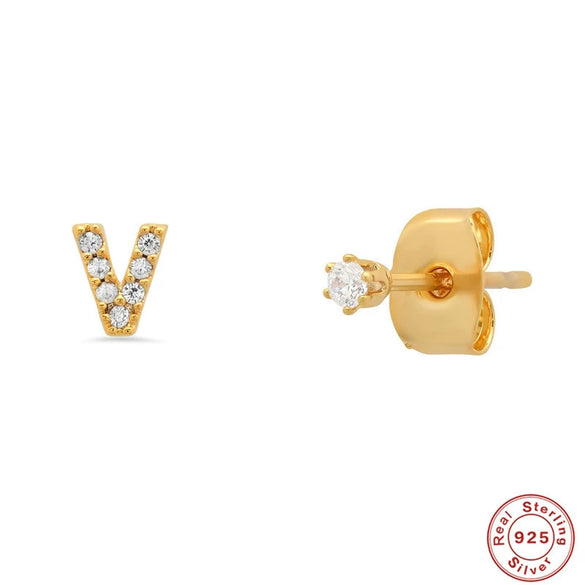 Wholesale S925 Sterling Silver Minimalist Initial Letter Stud Earrings With Electroplating For Women