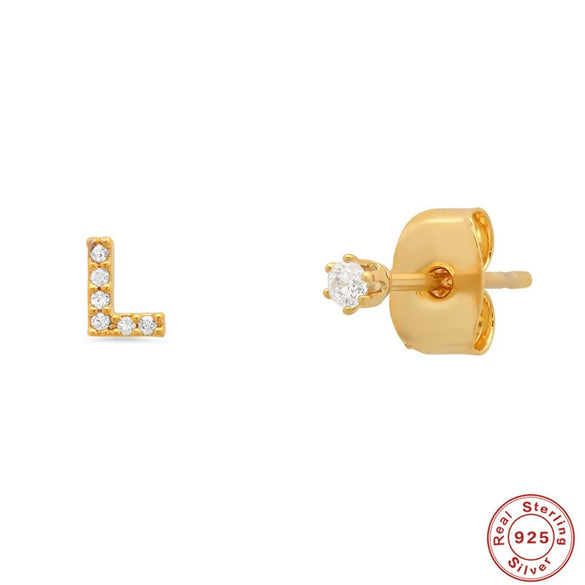 Wholesale S925 Sterling Silver Minimalist Initial Letter Stud Earrings With Electroplating For Women