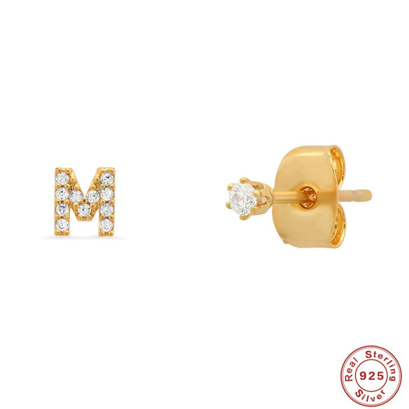 Wholesale S925 Sterling Silver Minimalist Initial Letter Stud Earrings With Electroplating For Women