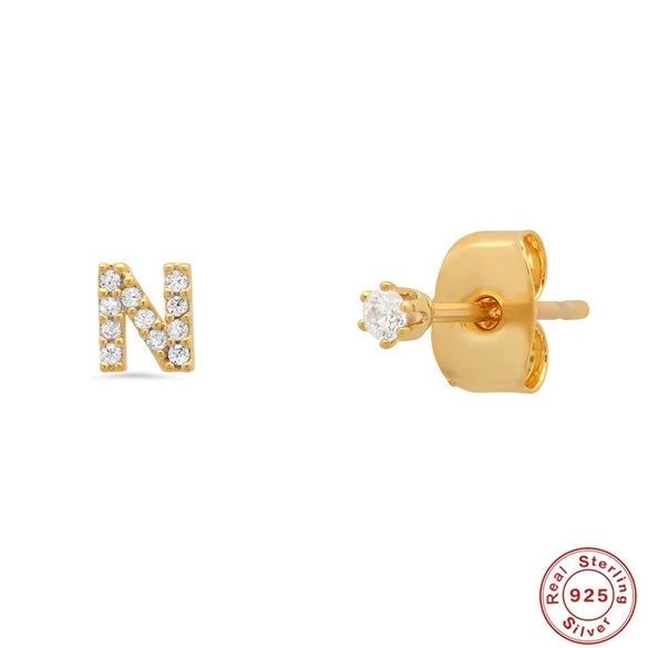 Wholesale S925 Sterling Silver Minimalist Initial Letter Stud Earrings With Electroplating For Women
