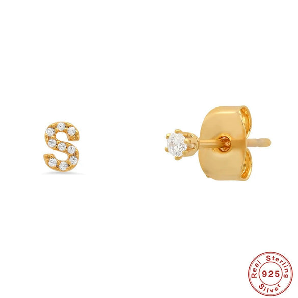 Wholesale S925 Sterling Silver Minimalist Initial Letter Stud Earrings With Electroplating For Women