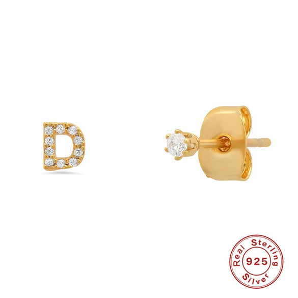 Wholesale S925 Sterling Silver Minimalist Initial Letter Stud Earrings With Electroplating For Women