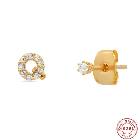 Wholesale S925 Sterling Silver Minimalist Initial Letter Stud Earrings With Electroplating For Women
