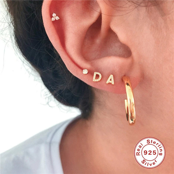 Wholesale S925 Sterling Silver Minimalist Initial Letter Stud Earrings With Electroplating For Women