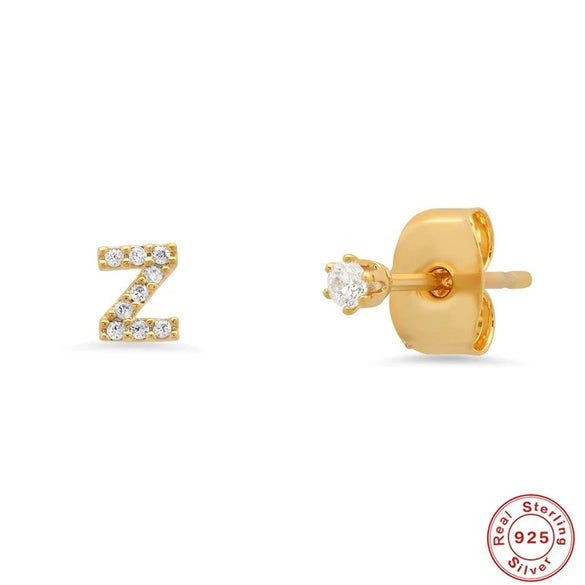 Wholesale S925 Sterling Silver Minimalist Initial Letter Stud Earrings With Electroplating For Women