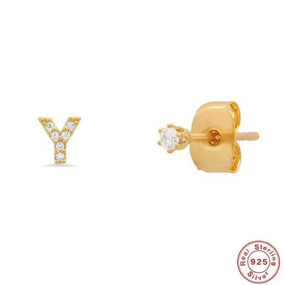 Wholesale S925 Sterling Silver Minimalist Initial Letter Stud Earrings With Electroplating For Women