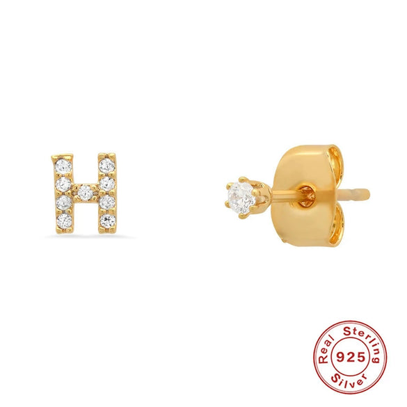 Wholesale S925 Sterling Silver Minimalist Initial Letter Stud Earrings With Electroplating For Women