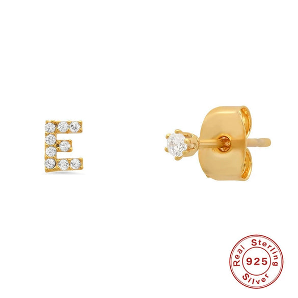 Wholesale S925 Sterling Silver Minimalist Initial Letter Stud Earrings With Electroplating For Women