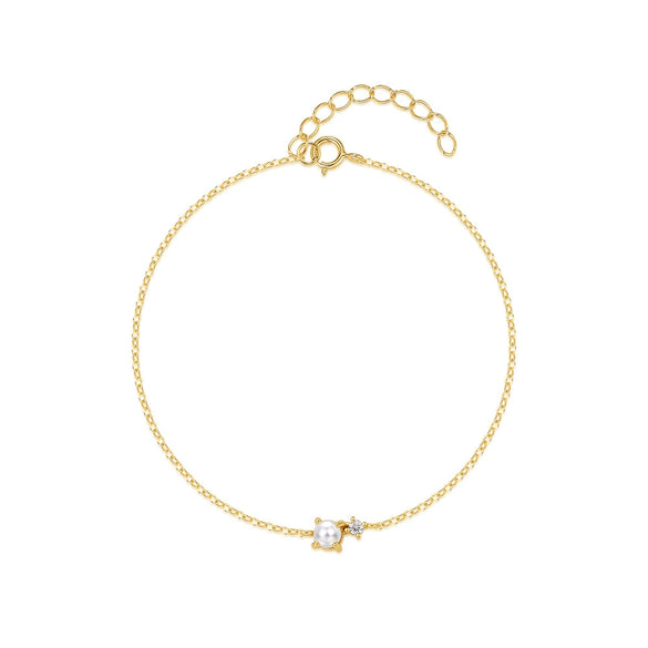 Wholesale S925 Sterling Silver Minimalist Pearl Diamond Women's Bracelet With Geometric Pattern And Real Gold Plating Electroplating