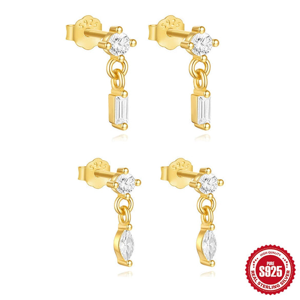 Wholesale S925 Sterling Silver Minimalist Rectangular Tassel Earrings With Diamond Encrustment And Electroplating Treatment Drop Shape For Women
