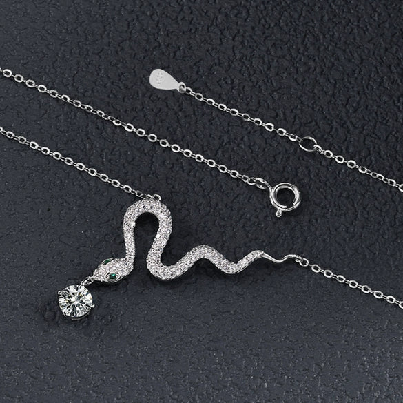 Wholesale S925 Sterling Silver Moissanite Animal Zodiac Snake Pendant Necklace Highend Jewelry Set With Diamonds