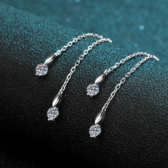 Wholesale S925 Sterling Silver Moissanite Bow Tassel Earrings For Women