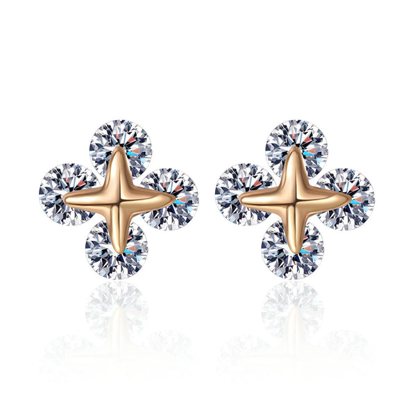 Wholesale S925 Sterling Silver Moissanite Champagne Gold Electroplated Geometric Light Luxury Women's Earrings With Doll And Leaves Pattern