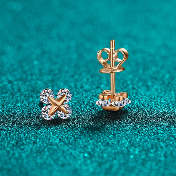 Wholesale S925 Sterling Silver Moissanite Champagne Gold Electroplated Geometric Light Luxury Women's Earrings With Doll And Leaves Pattern