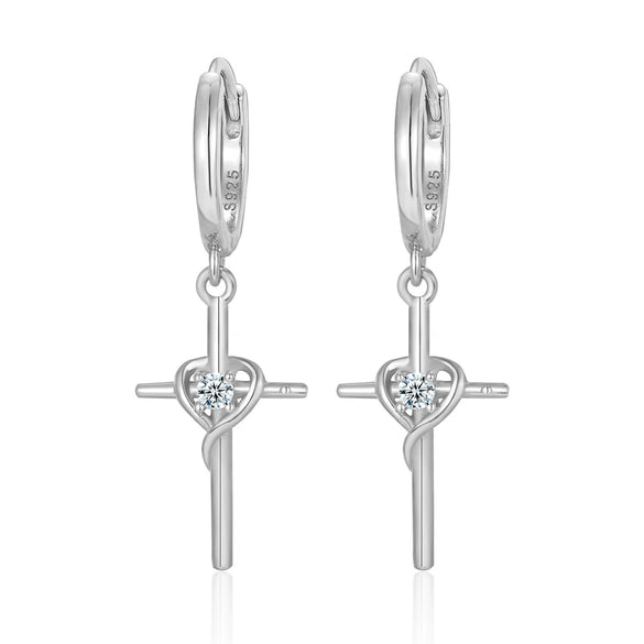 Wholesale S925 Sterling Silver Moissanite Cross Earrings With Infinite Symbol Fashion Simple Design Inlay Process For Women