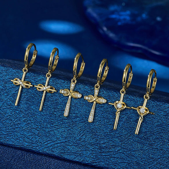 Wholesale S925 Sterling Silver Moissanite Cross Earrings With Infinite Symbol Fashion Simple Design Inlay Process For Women