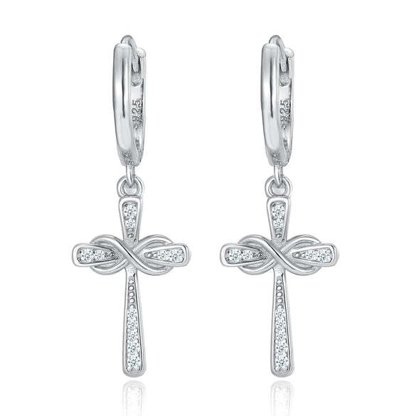 Wholesale S925 Sterling Silver Moissanite Cross Earrings With Infinite Symbol Fashion Simple Design Inlay Process For Women