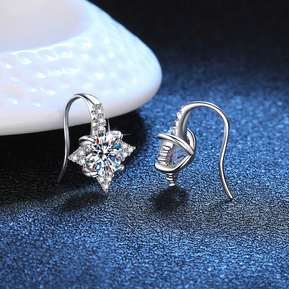 Wholesale S925 Sterling Silver Moissanite Earrings With Bow Pattern Light Luxury Elegant Design Ear Hook Style For Women