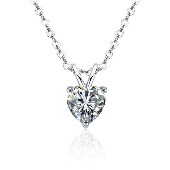 Wholesale S925 Sterling Silver Moissanite Heart Shape Pendant Necklace With Cross Chain Set With Diamonds Simple Light Luxury Style For Women