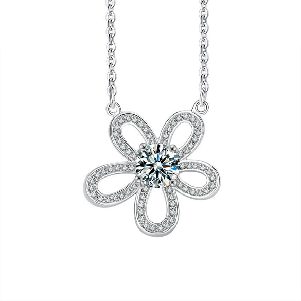Wholesale S925 Sterling Silver Moissanite Sunflower Light Luxury Style Necklace