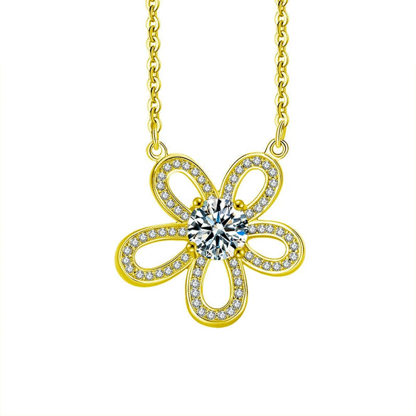 Wholesale S925 Sterling Silver Moissanite Sunflower Light Luxury Style Necklace