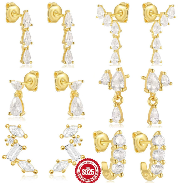 Wholesale S925 Sterling Silver Multi Layer Horse Eye Water Drop Stitching Electroplated Geometry Earrings For Women