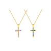 Wholesale S925 Sterling Silver Multicolor Zircon Cross Hanging Piece Necklace With 18K Gold Electroplating For Women