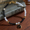 Wholesale S925 Sterling Silver Natural Black Agate Heartshaped Pendant Love Bracelet For Women