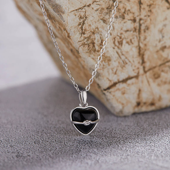 Wholesale S925 Sterling Silver Natural Black Agate Heartshaped Pendant Love Bracelet For Women