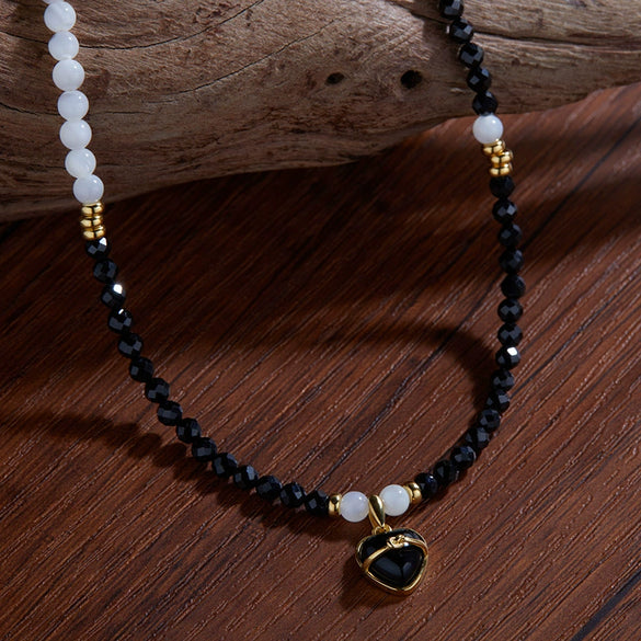 Wholesale S925 Sterling Silver Natural Black Agate Heartshaped Pendant Love Bracelet For Women