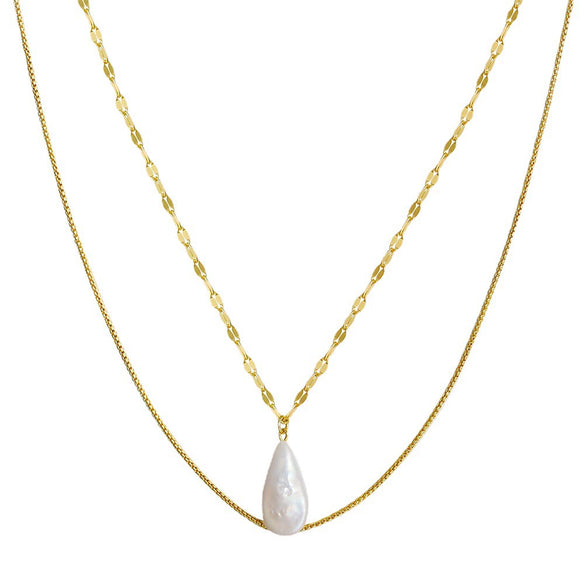 Wholesale S925 Sterling Silver Natural Freshwater Pearl Baroque Drop Shape Necklace With Geometric Pattern And Electroplating Treatment