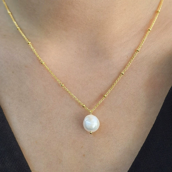 Wholesale S925 Sterling Silver Natural Freshwater Pearl Drop Shape Pendant Ochain Necklace With Seiko Treatment