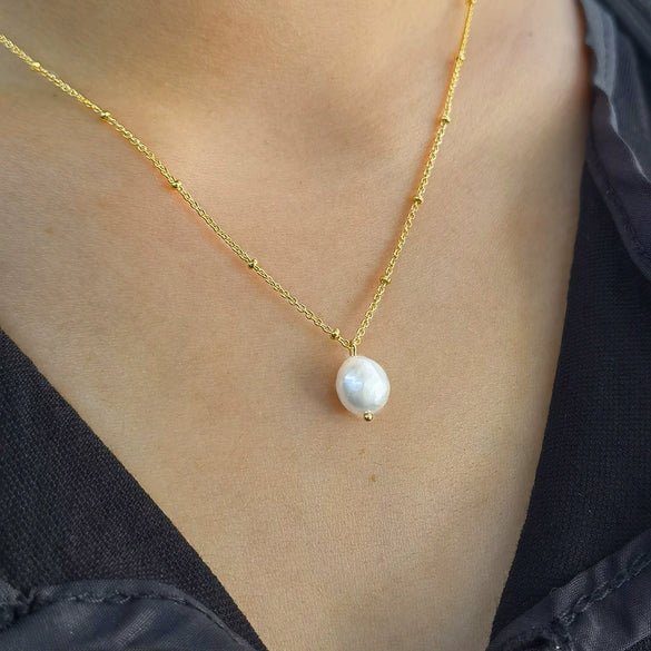 Wholesale S925 Sterling Silver Natural Freshwater Pearl Drop Shape Pendant Ochain Necklace With Seiko Treatment